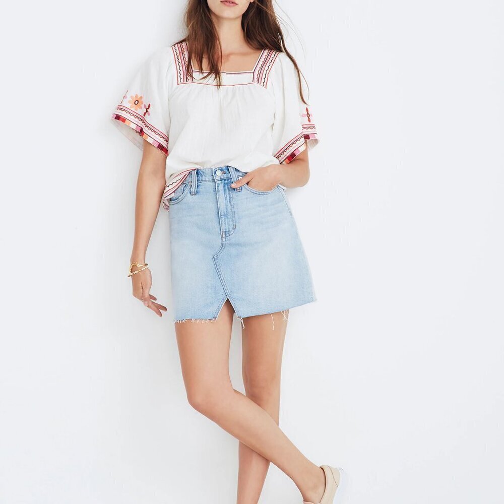 Madewell Skirt Women's 26 Rigid Denim A-Line Mini Cutout Edition‎ K0068